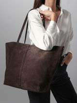 Schoudertas Cabas Leder Vanessa bruno Bruin cabas 29V40873-vue-porte